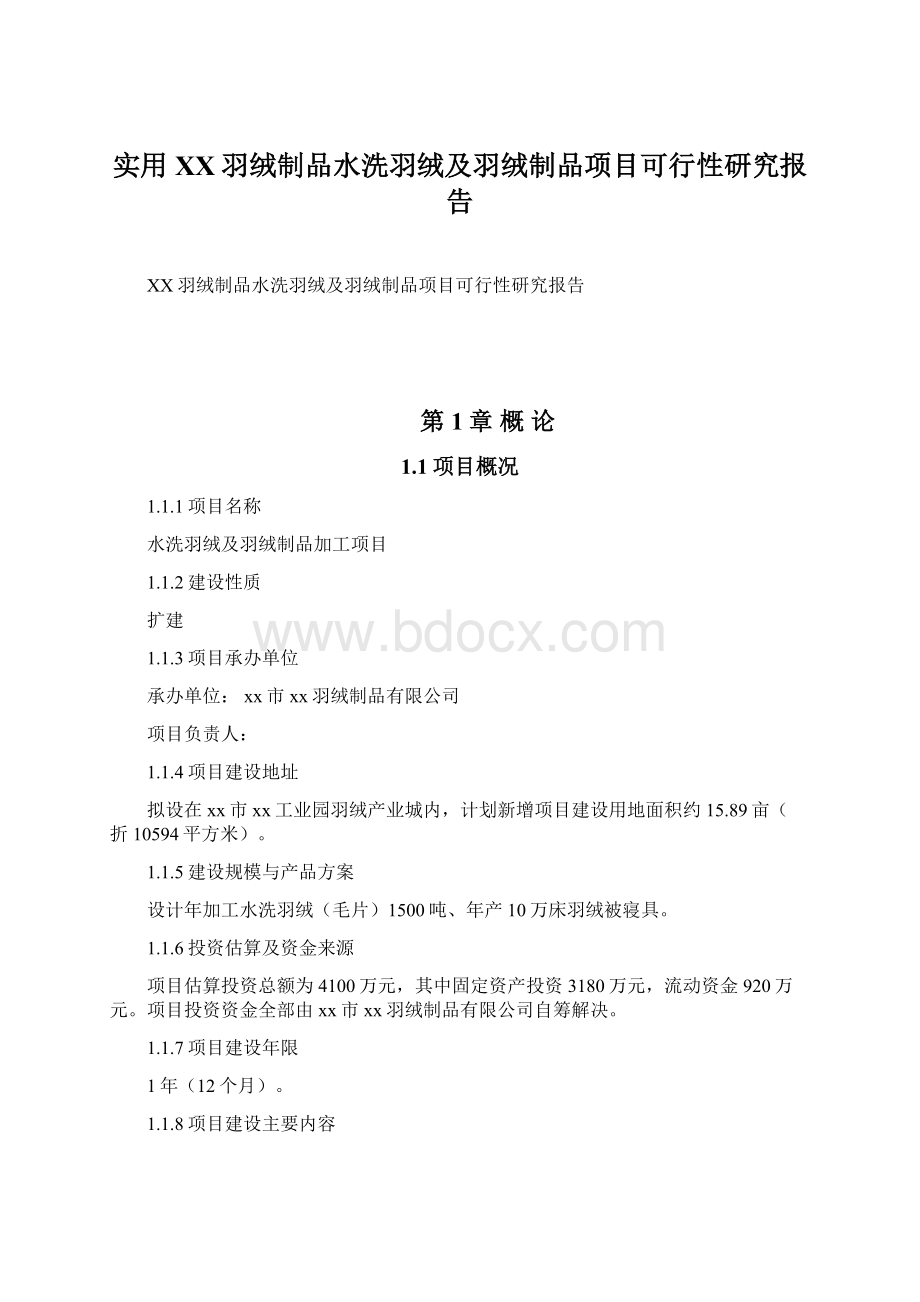 实用XX羽绒制品水洗羽绒及羽绒制品项目可行性研究报告.docx