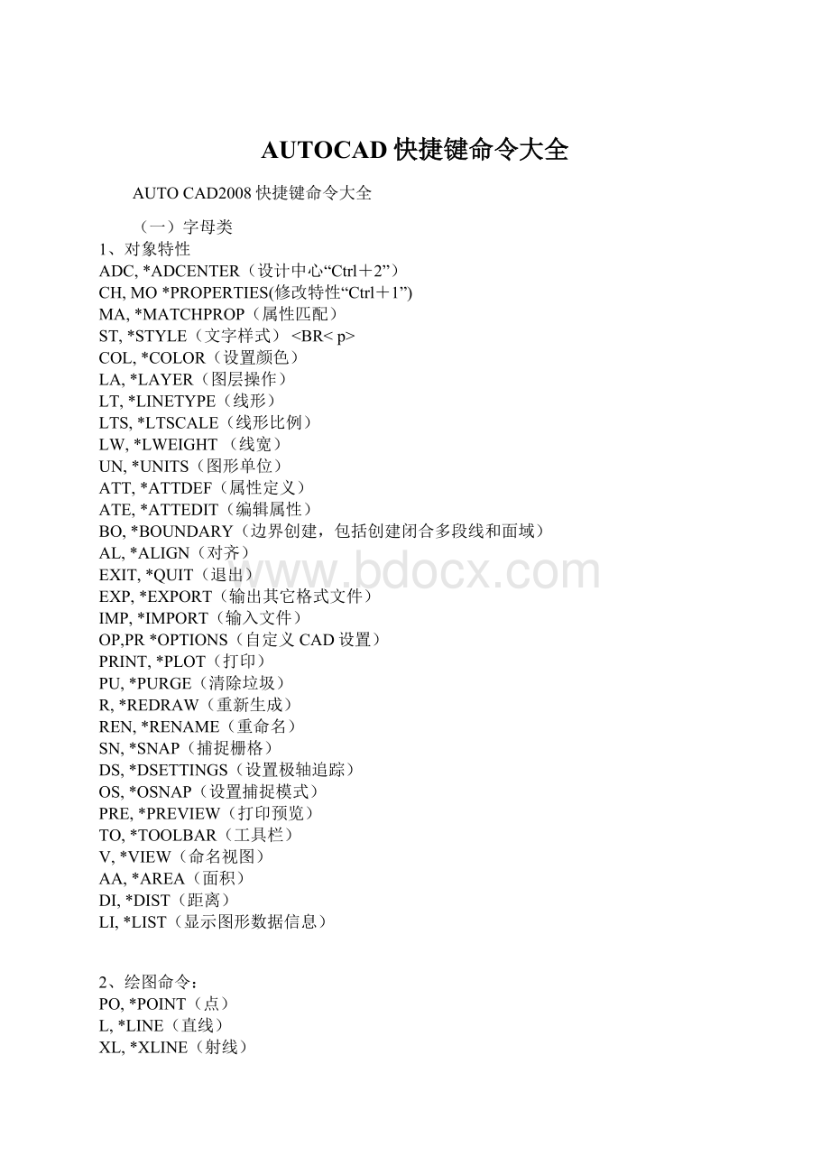 AUTOCAD快捷键命令大全文档格式.docx