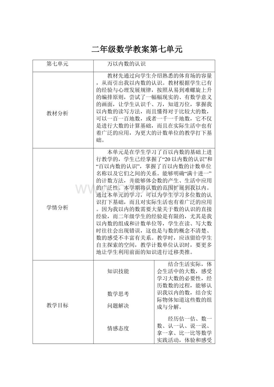 二年级数学教案第七单元.docx