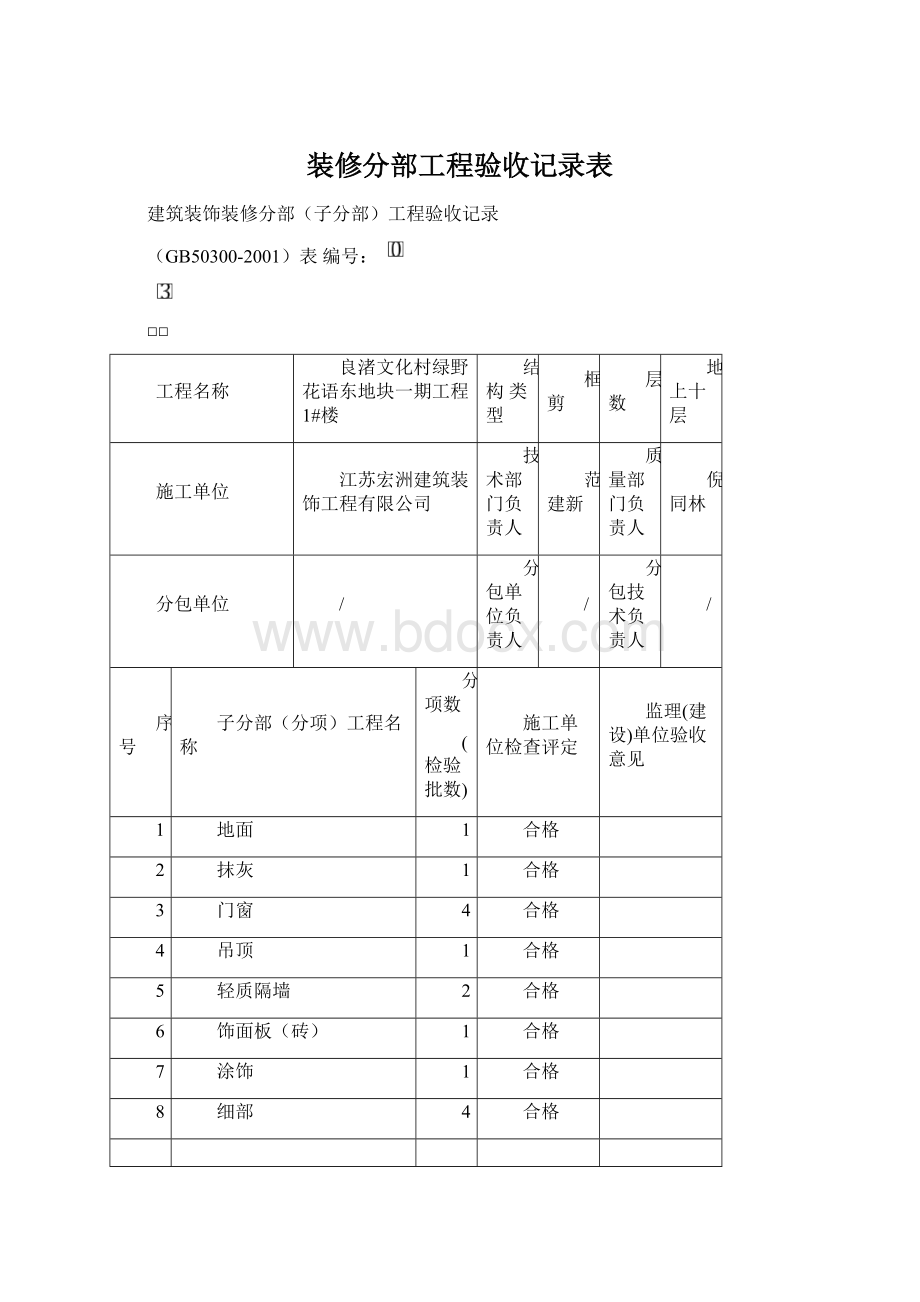 装修分部工程验收记录表.docx_第1页