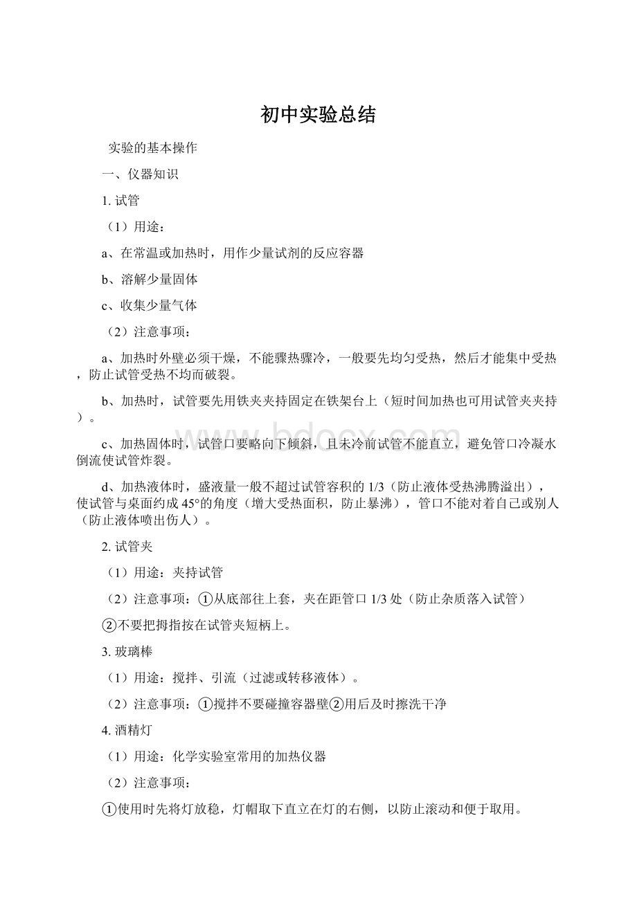 初中实验总结Word下载.docx