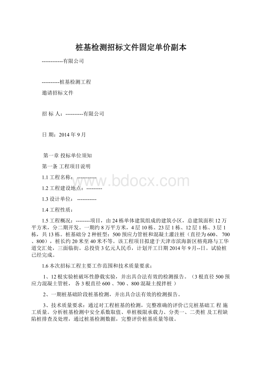 桩基检测招标文件固定单价副本Word文档格式.docx