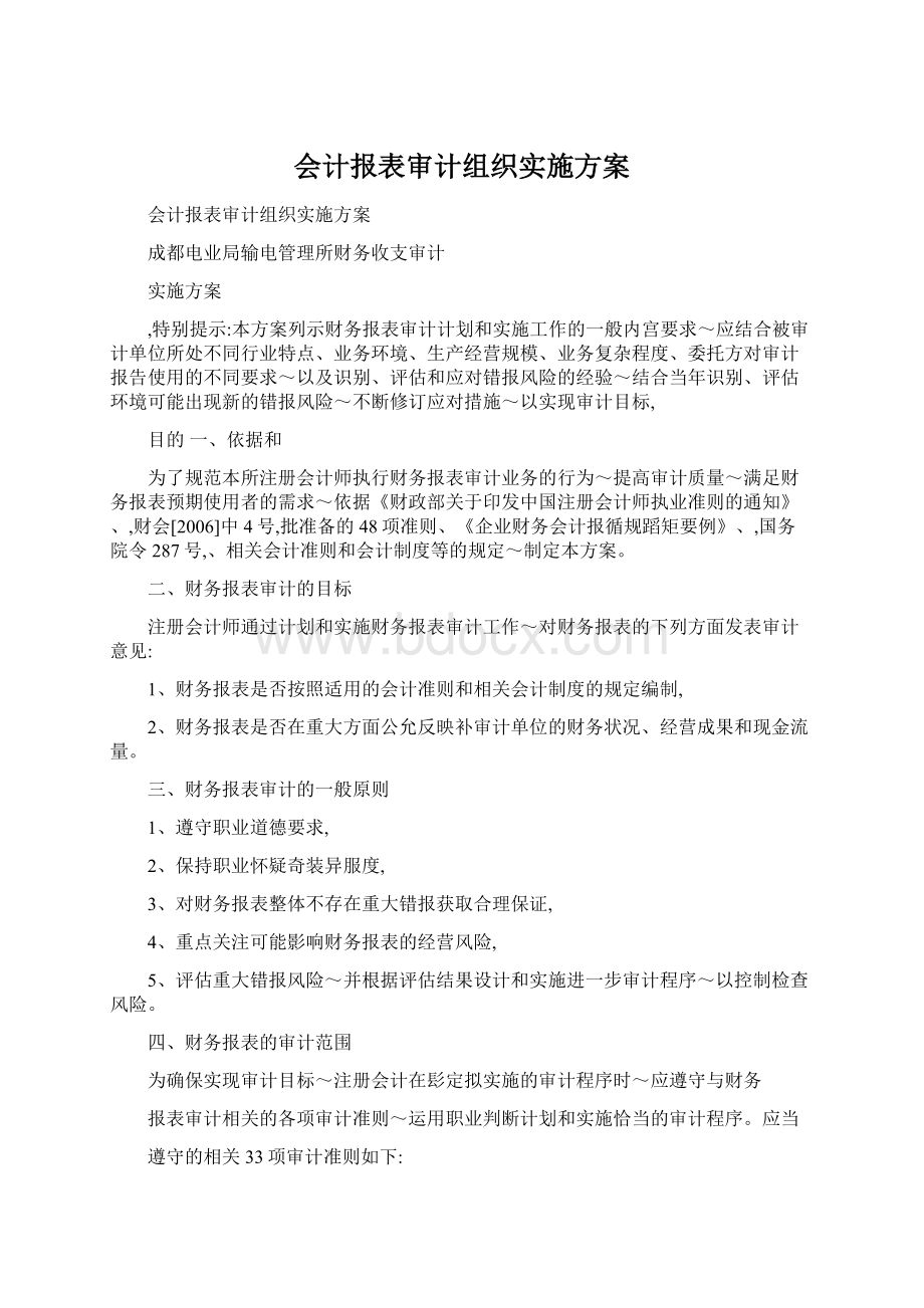 会计报表审计组织实施方案Word文档格式.docx