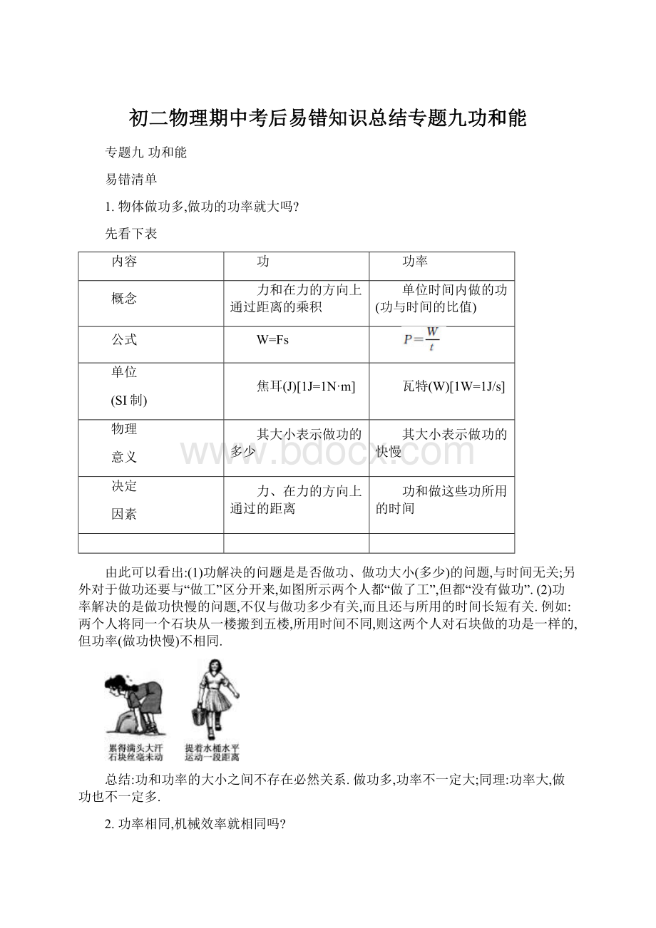 初二物理期中考后易错知识总结专题九功和能Word文档下载推荐.docx_第1页