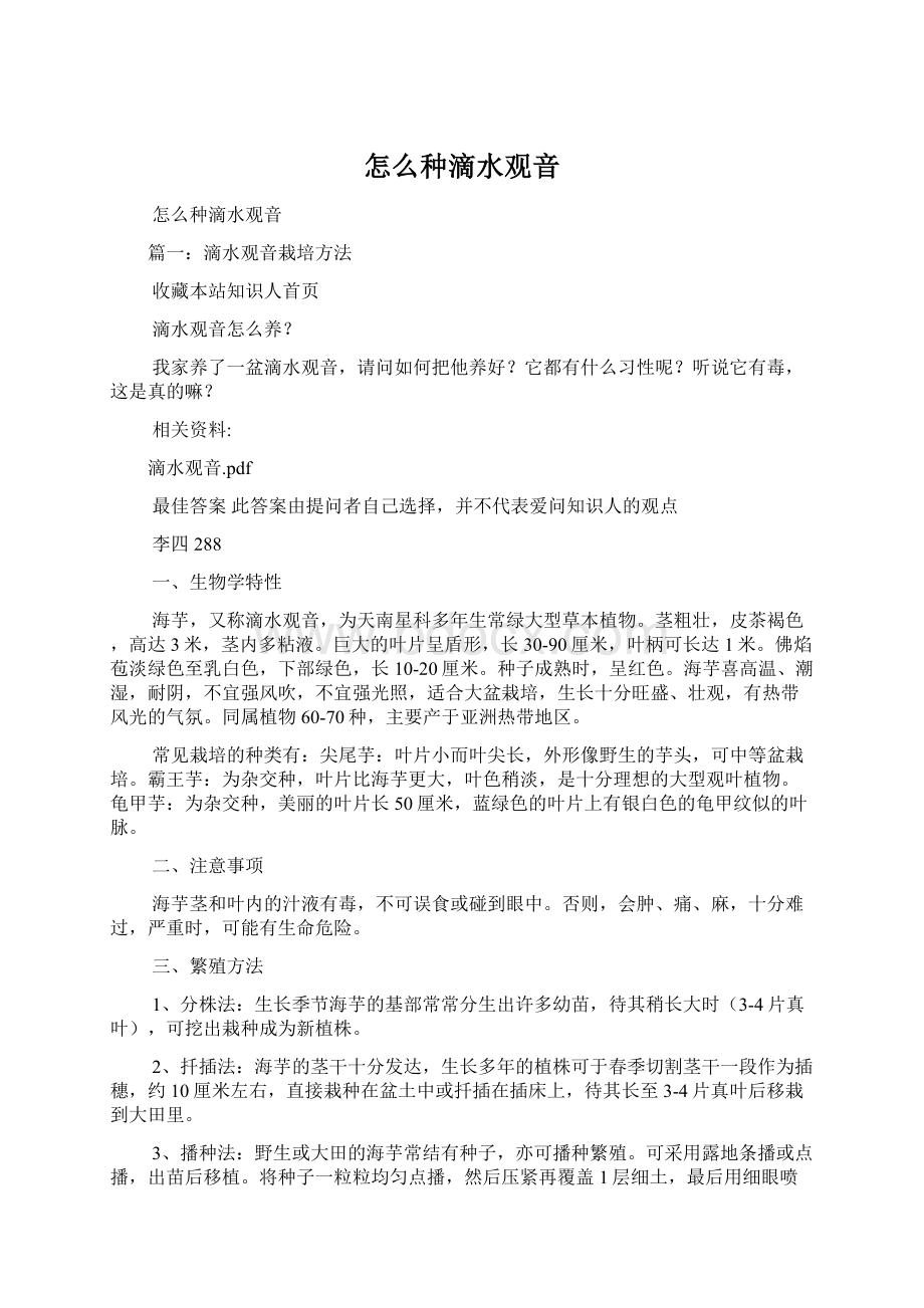 怎么种滴水观音Word文档下载推荐.docx