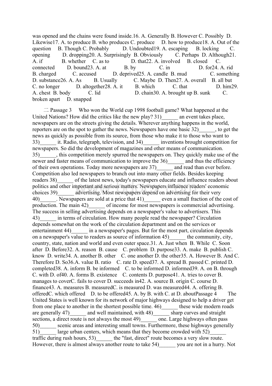 完整版英语专业四级完形填空汇总练习题附答案Word文档格式.docx_第2页