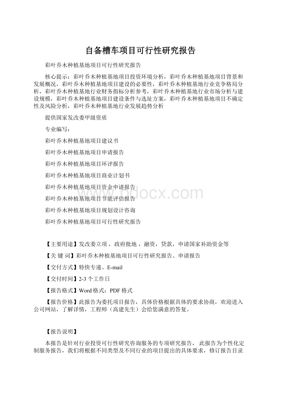 自备槽车项目可行性研究报告.docx