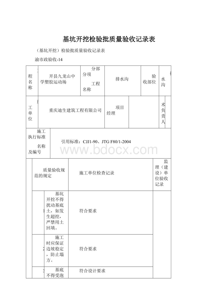 基坑开挖检验批质量验收记录表.docx_第1页