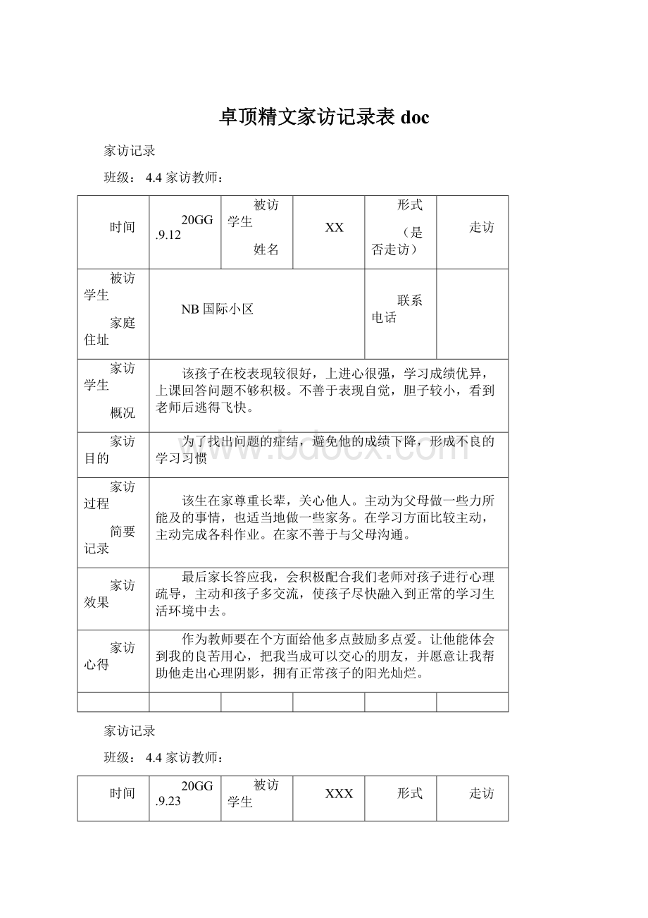 卓顶精文家访记录表doc.docx