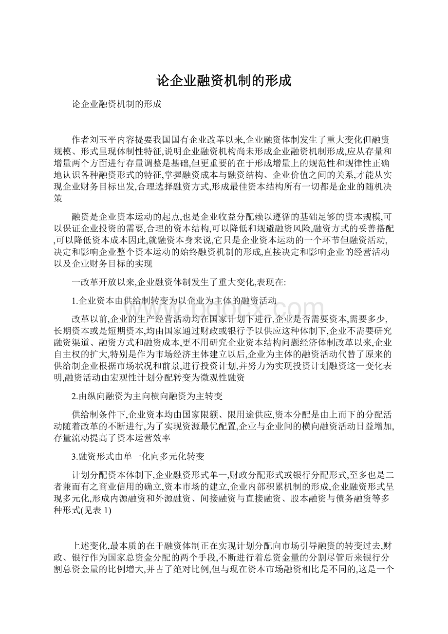 论企业融资机制的形成.docx