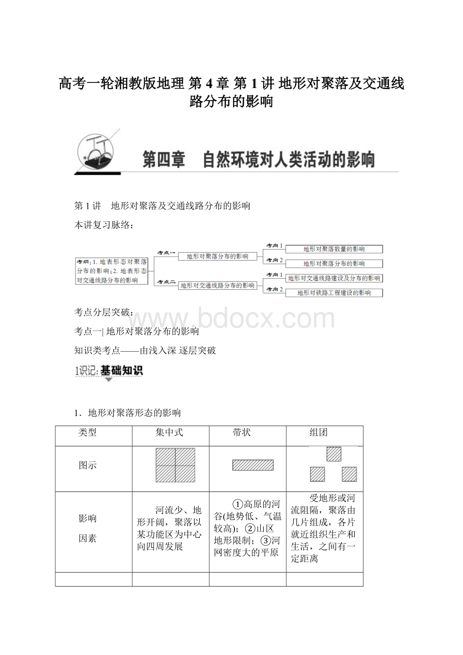 高考一轮湘教版地理 第4章 第1讲 地形对聚落及交通线路分布的影响文档格式.docx