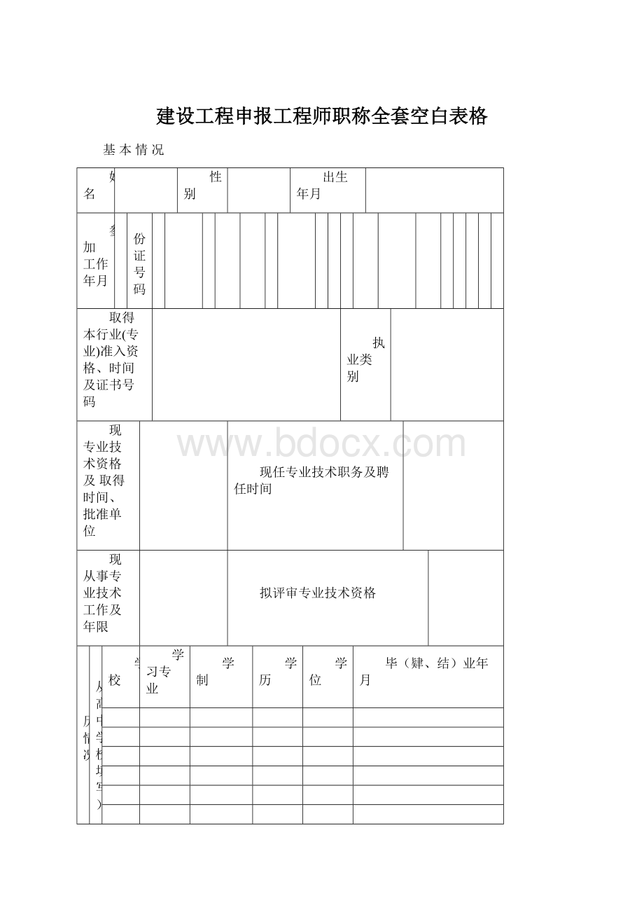 建设工程申报工程师职称全套空白表格Word文件下载.docx