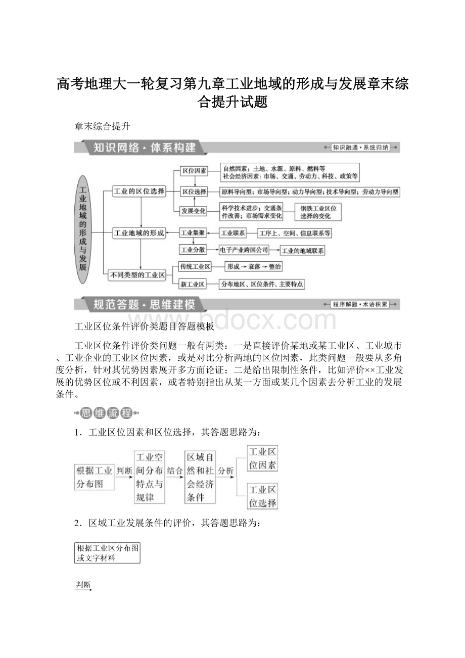 高考地理大一轮复习第九章工业地域的形成与发展章末综合提升试题.docx_第1页