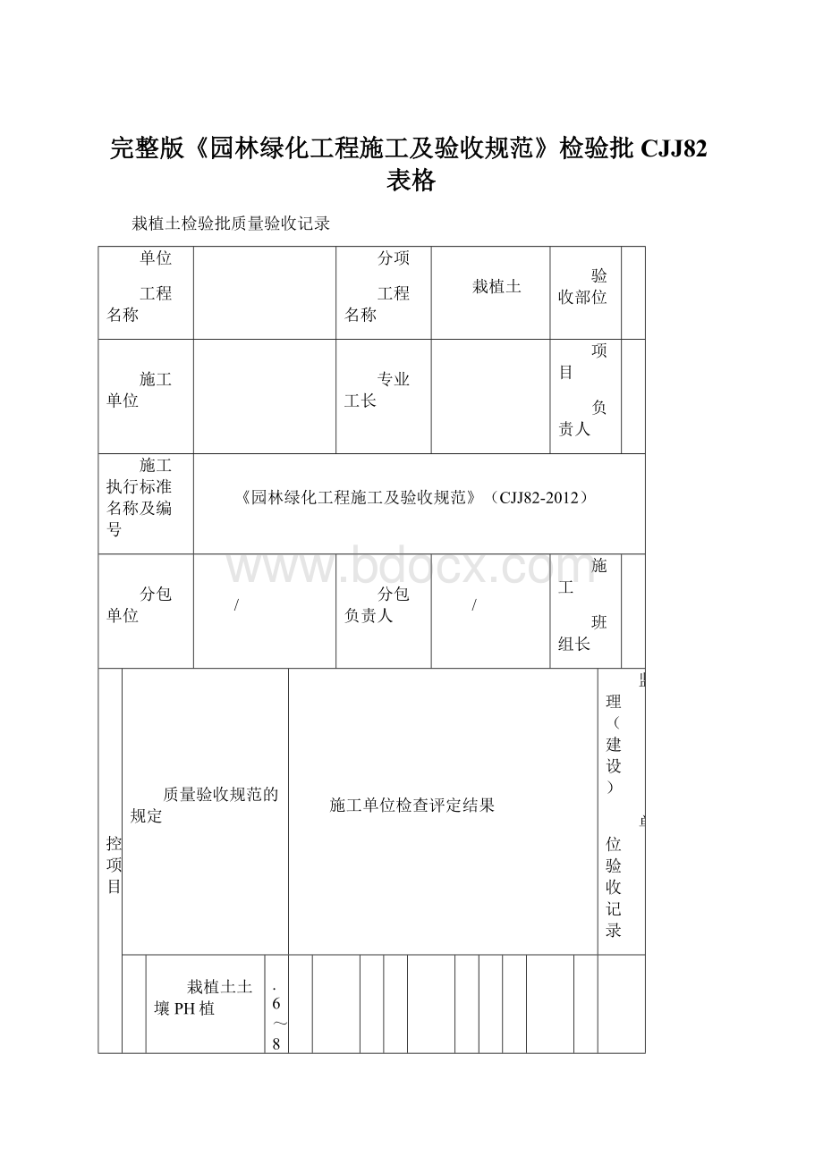 完整版《园林绿化工程施工及验收规范》检验批CJJ82表格文档格式.docx