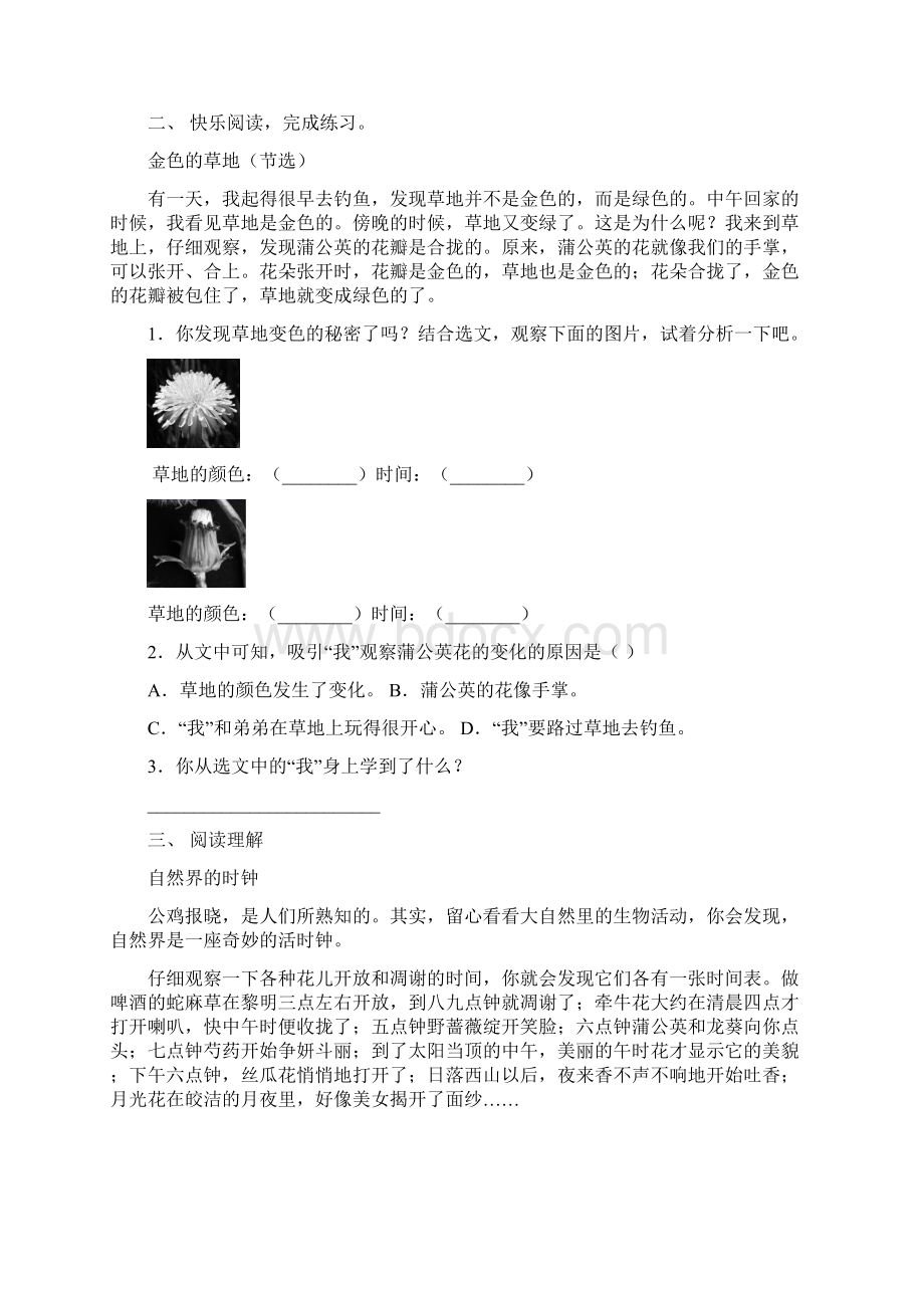 新部编人教版三年级上册语文短文阅读同步练习及答案.docx_第2页