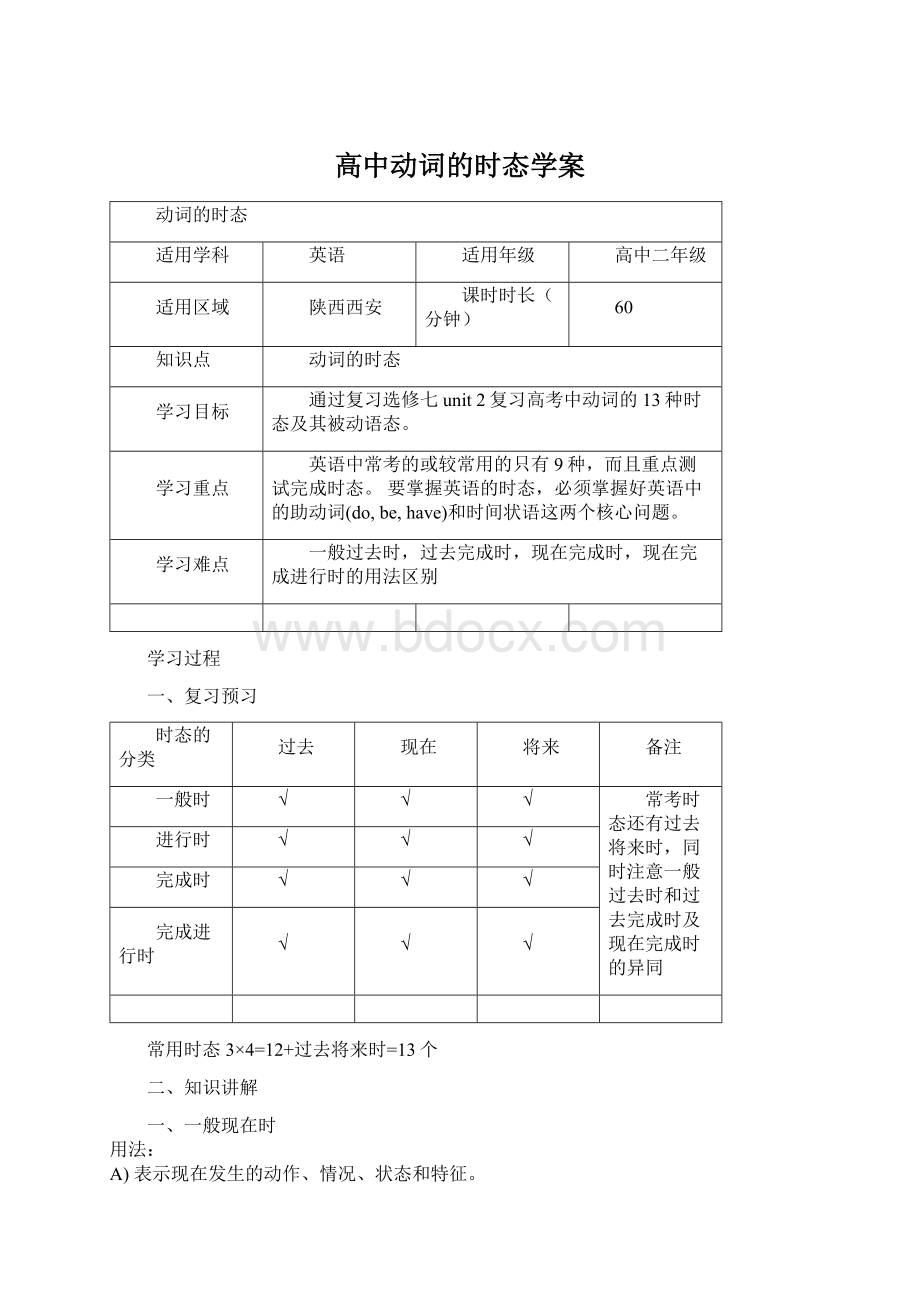 高中动词的时态学案.docx