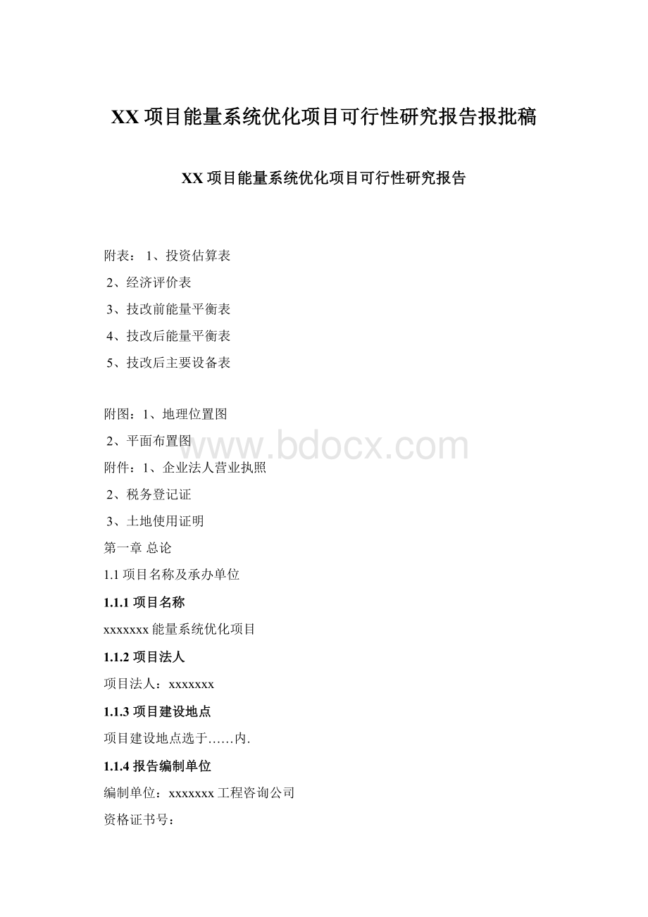 XX项目能量系统优化项目可行性研究报告报批稿.docx_第1页