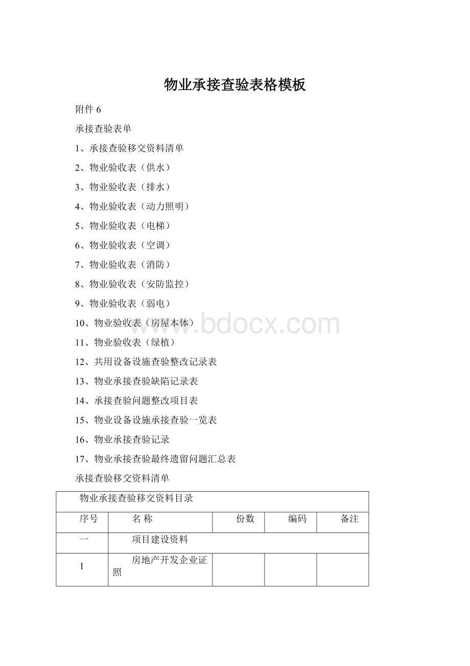 物业承接查验表格模板Word下载.docx