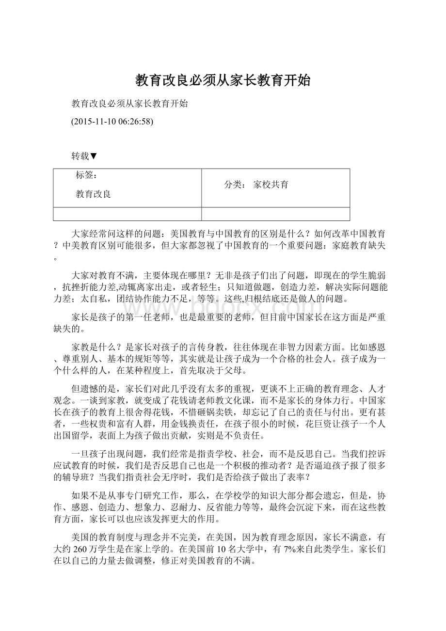 教育改良必须从家长教育开始.docx