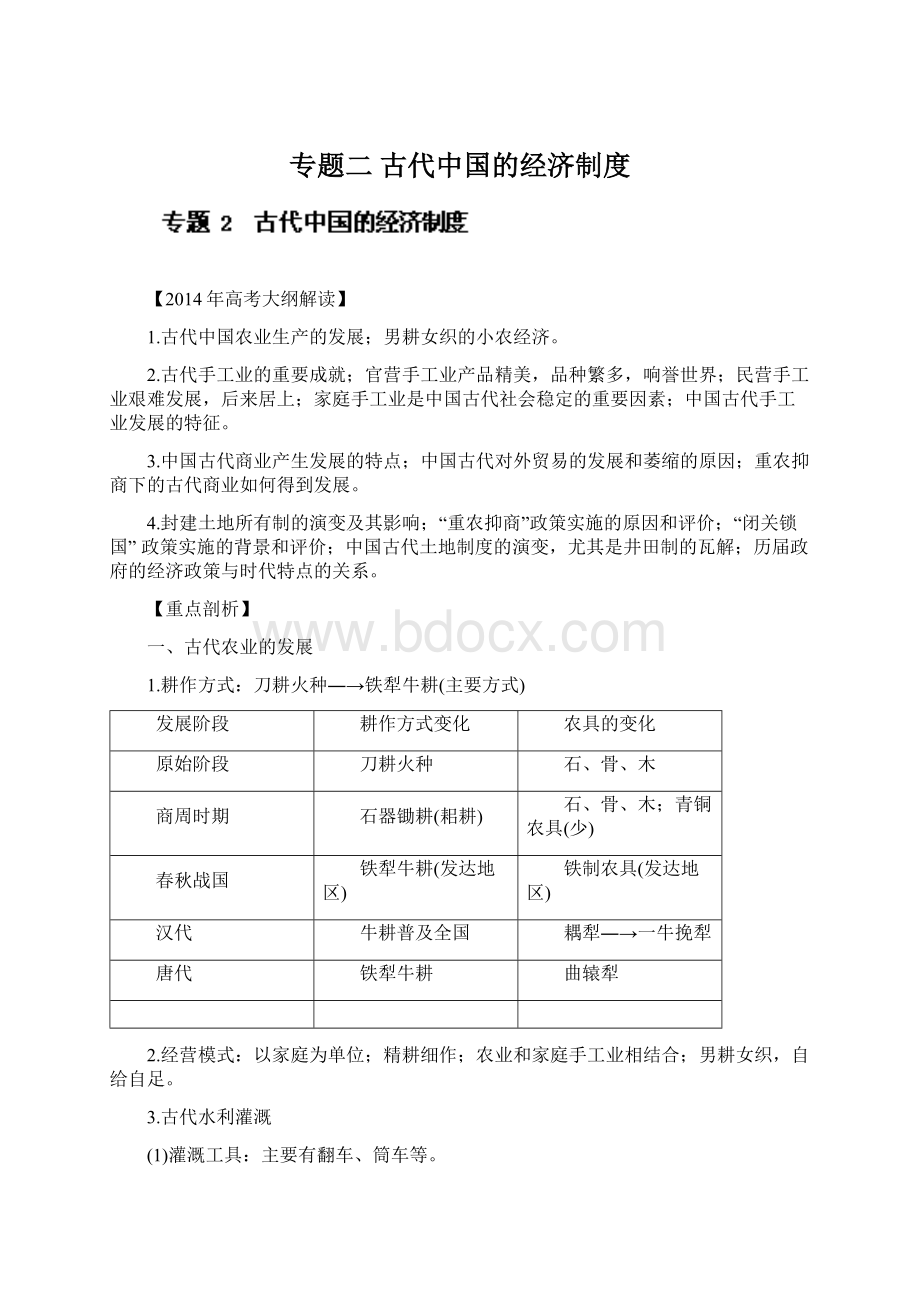 专题二古代中国的经济制度Word格式文档下载.docx