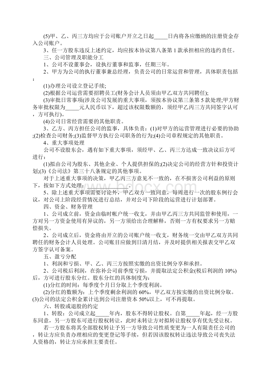 20XX年股东投资合作协议书范本工作范文.docx_第3页