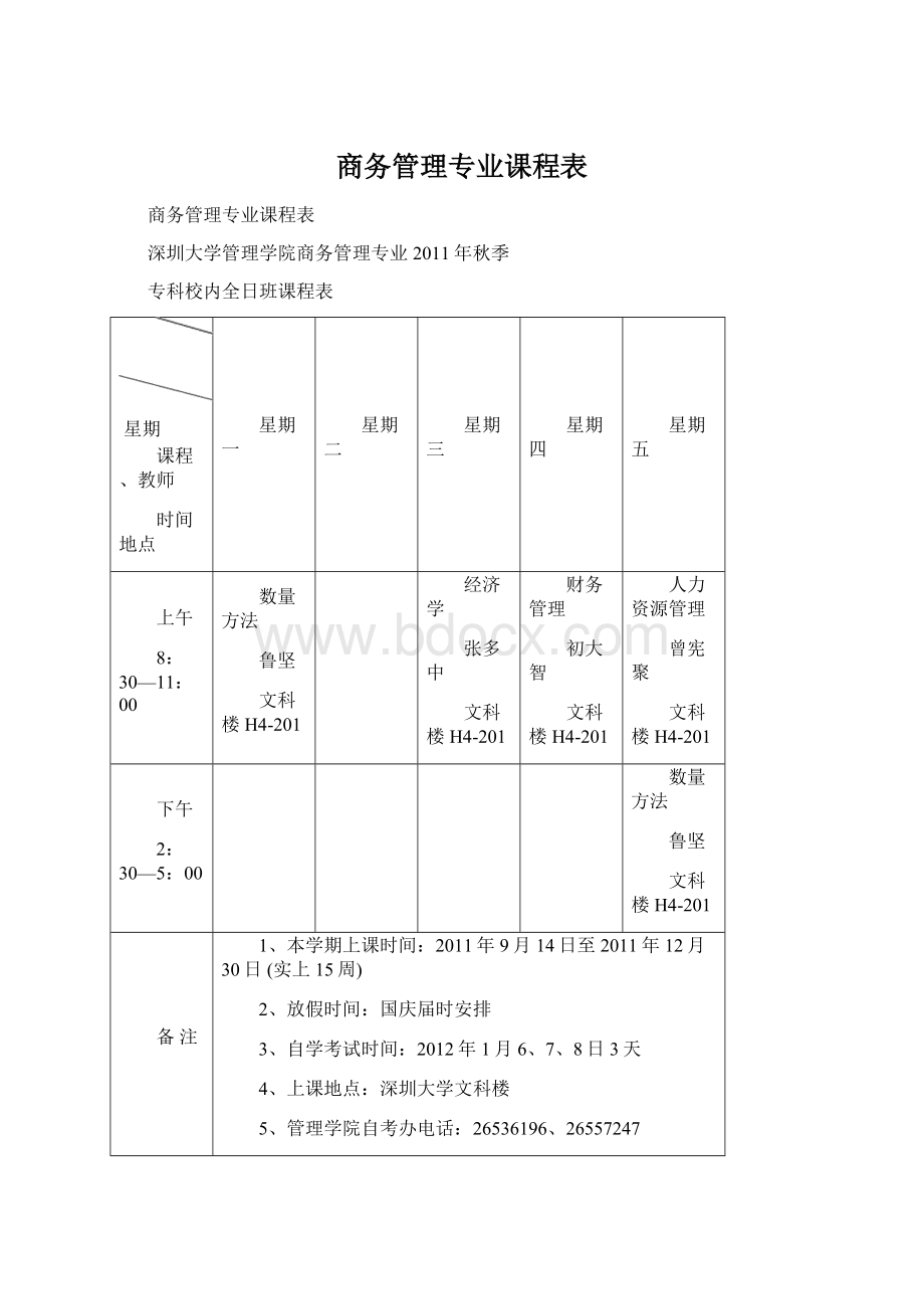 商务管理专业课程表.docx_第1页