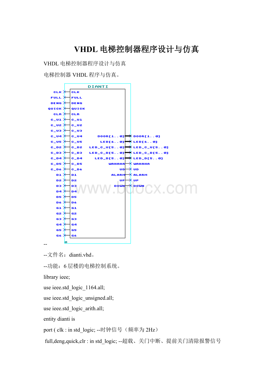 VHDL电梯控制器程序设计与仿真Word文件下载.docx_第1页