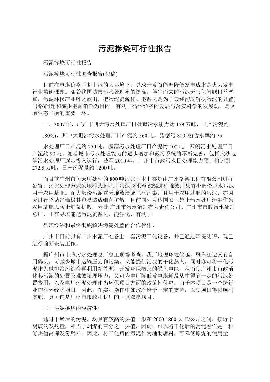 污泥掺烧可行性报告Word下载.docx