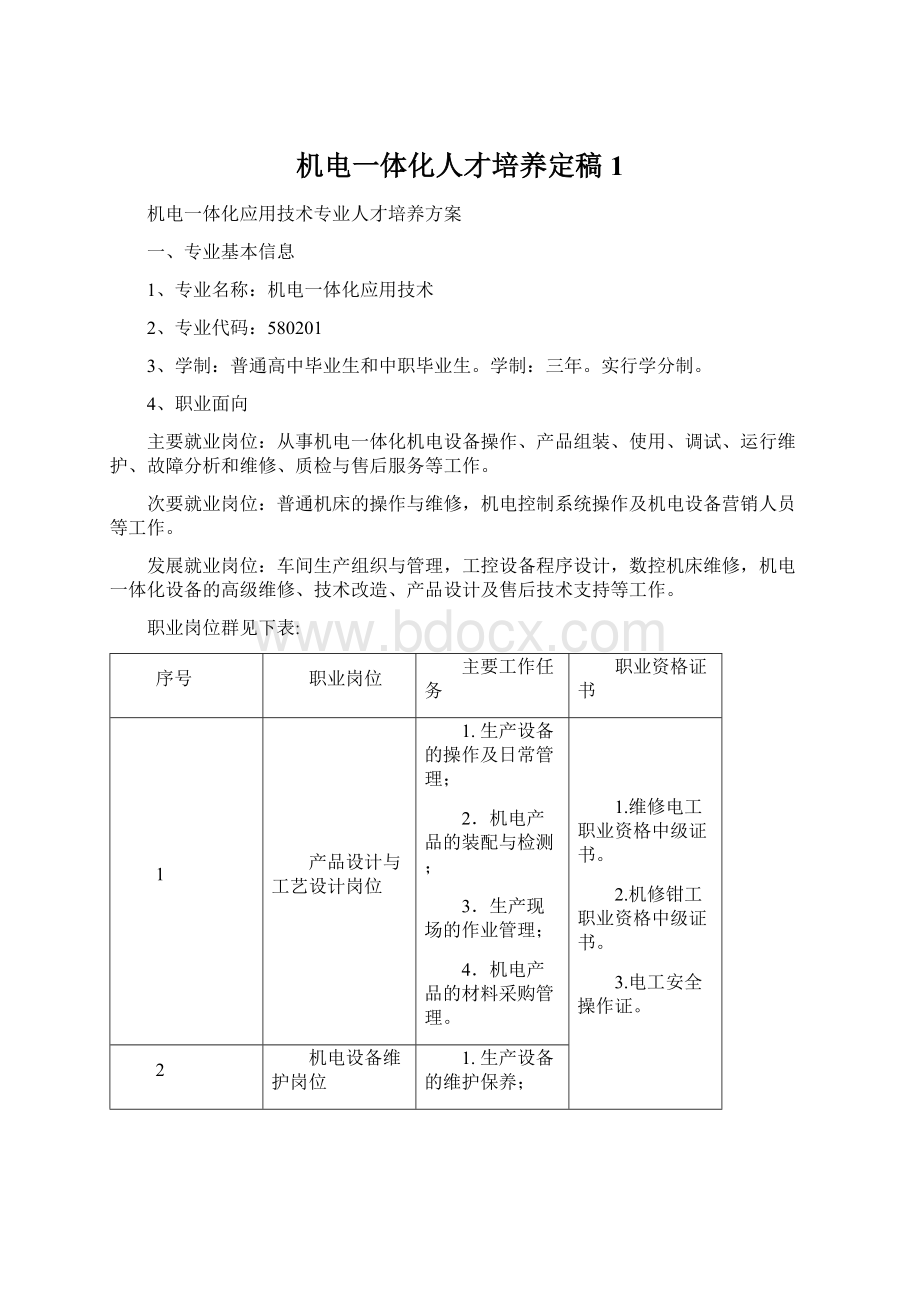 机电一体化人才培养定稿1Word文件下载.docx_第1页