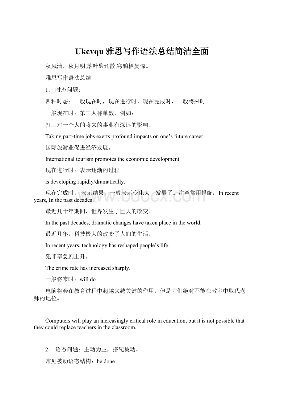 Ukcvqu雅思写作语法总结简洁全面Word文档格式.docx_第1页