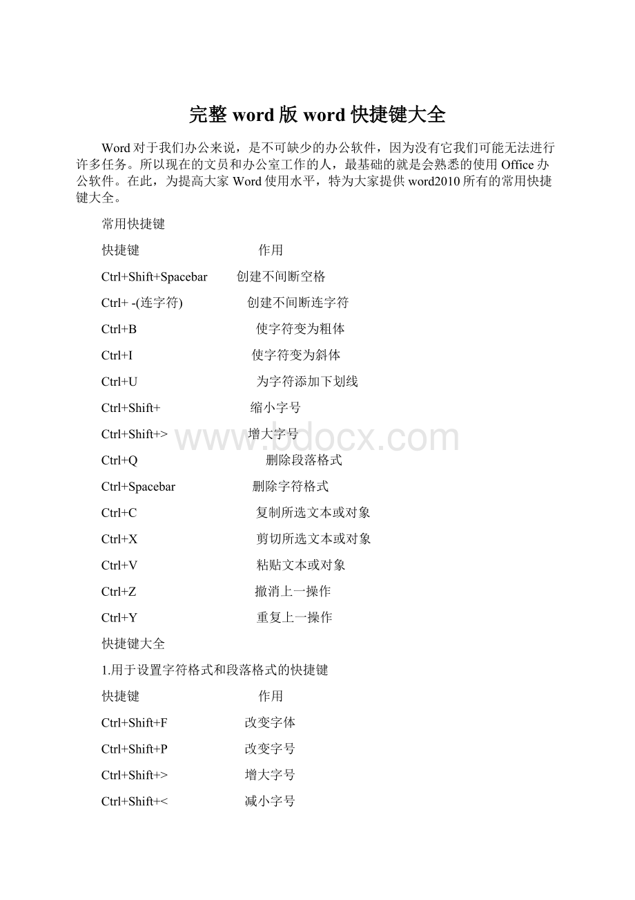 完整word版word快捷键大全Word格式文档下载.docx