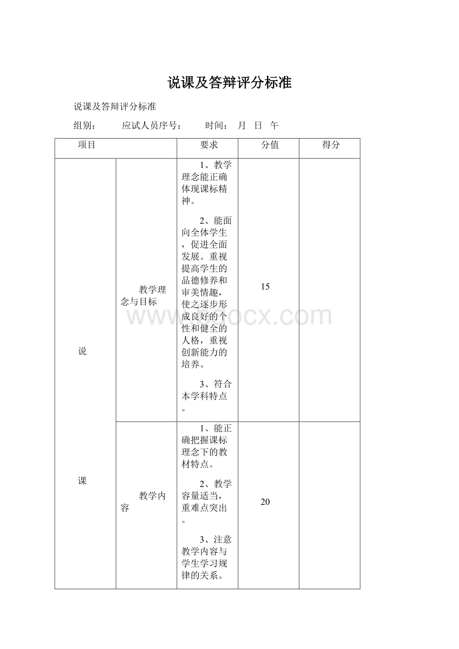 说课及答辩评分标准.docx