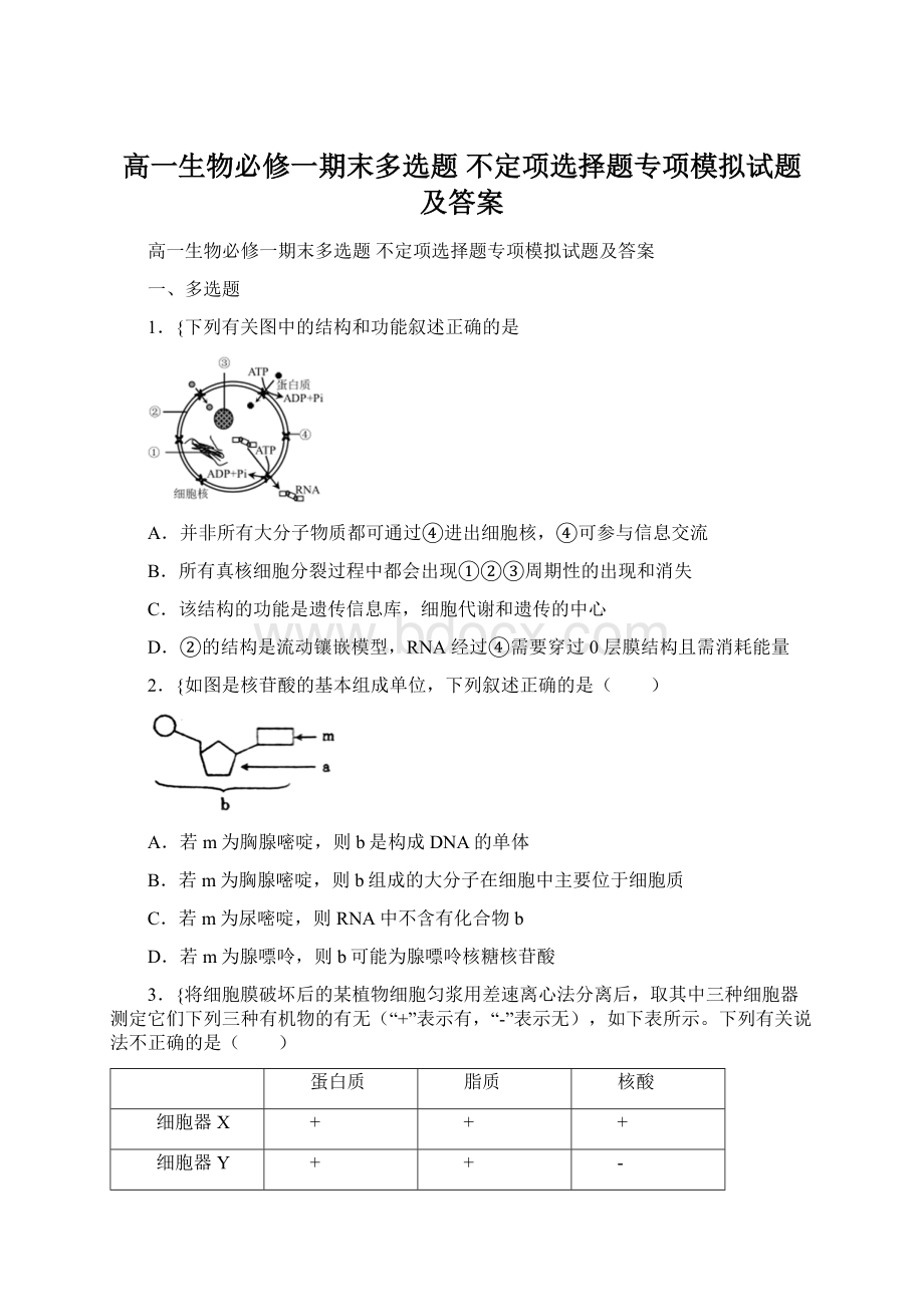 高一生物必修一期末多选题 不定项选择题专项模拟试题及答案.docx