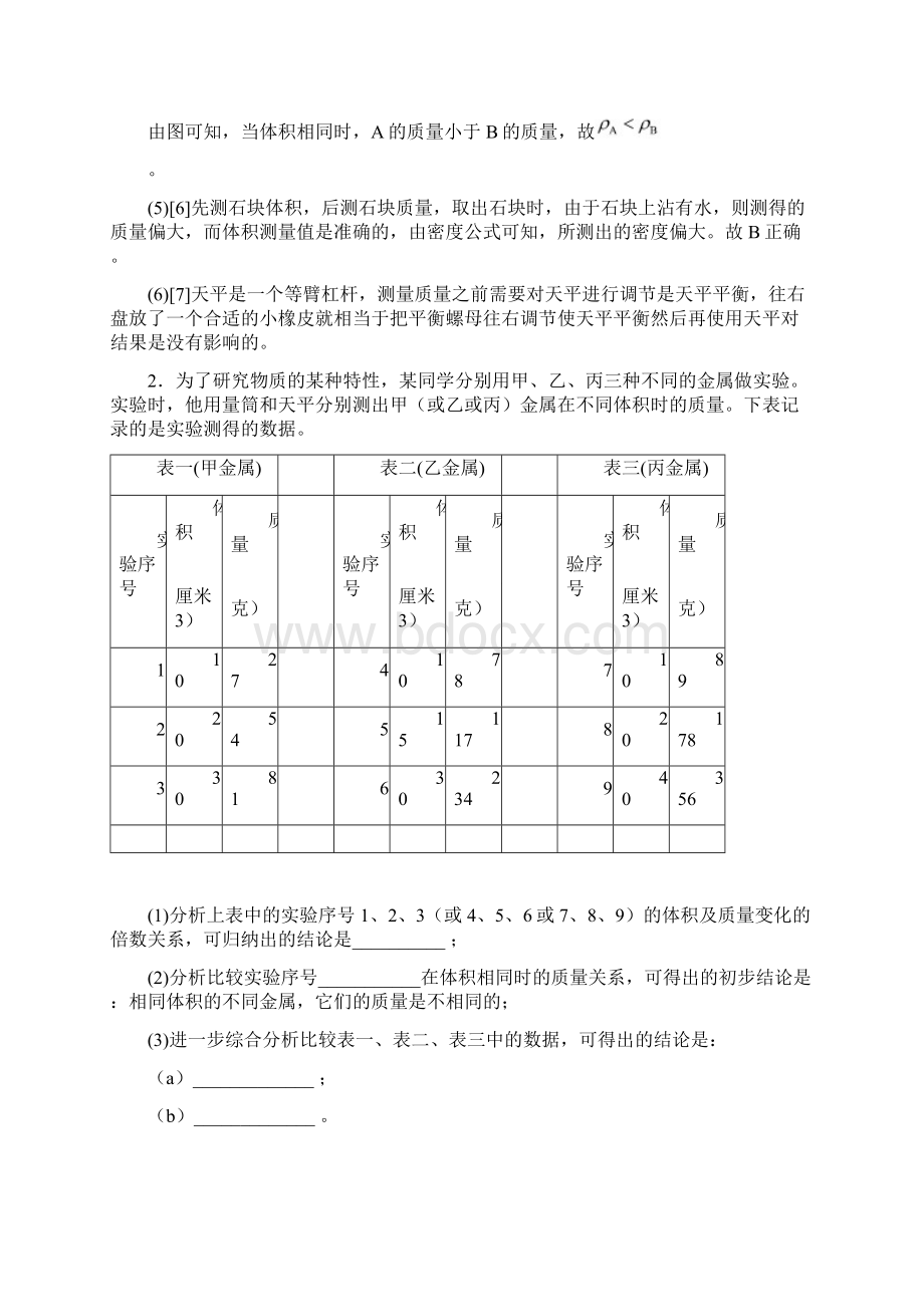 菏泽物理质量与密度实验易错题Word版 含答案Word格式文档下载.docx_第3页