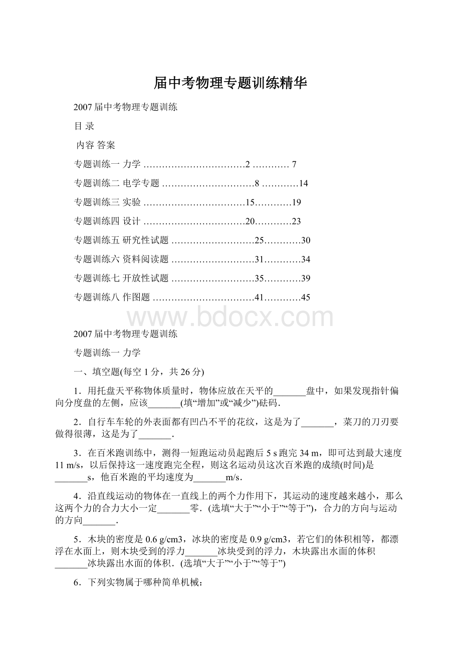 届中考物理专题训练精华Word下载.docx