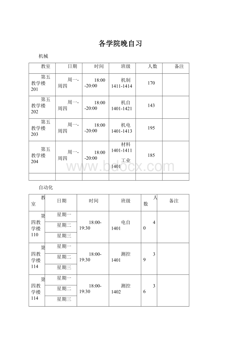 各学院晚自习Word格式文档下载.docx