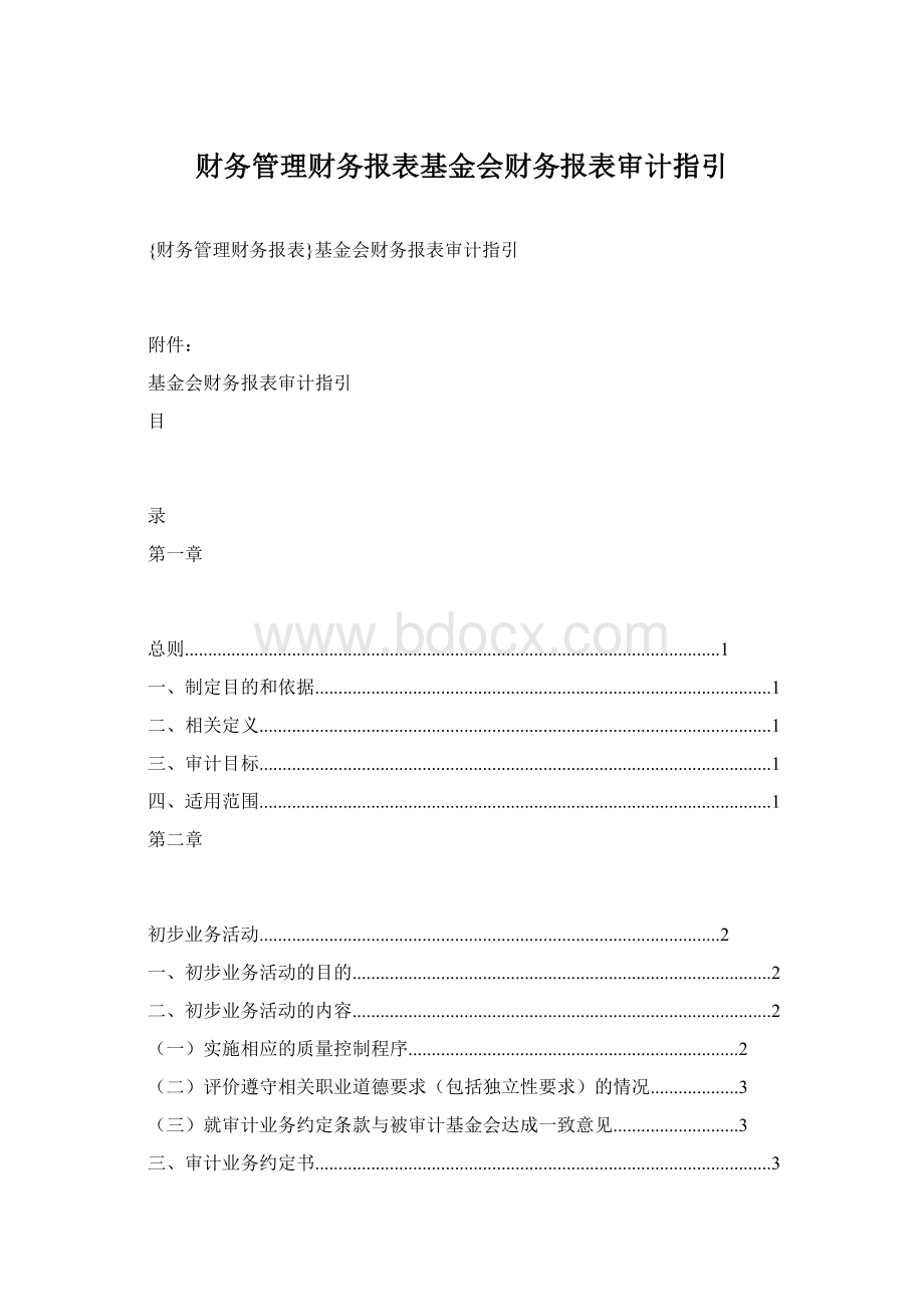 财务管理财务报表基金会财务报表审计指引Word格式.docx