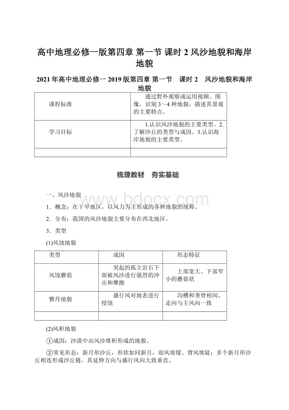 高中地理必修一版第四章 第一节 课时2 风沙地貌和海岸地貌Word格式文档下载.docx