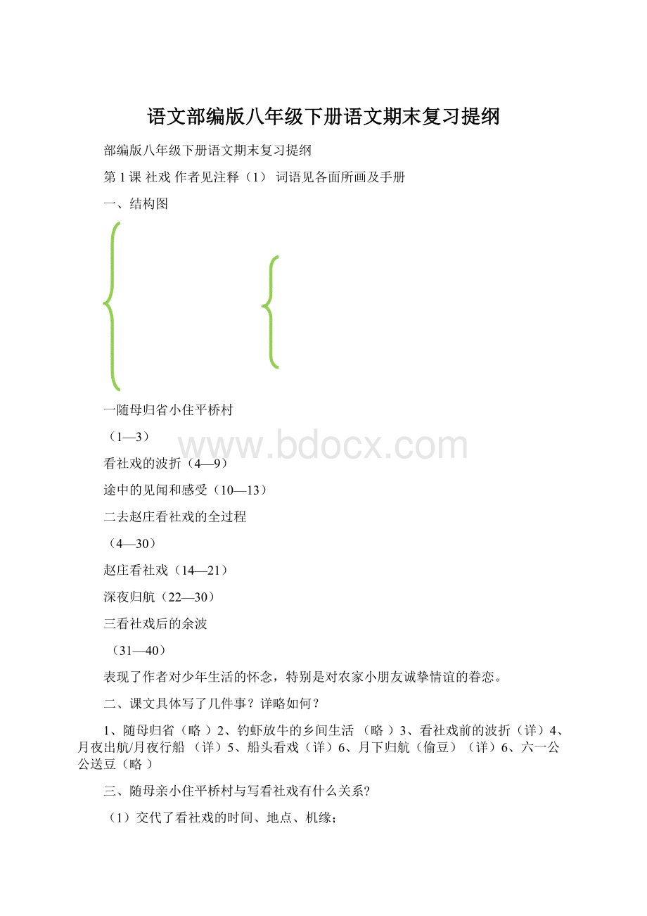 语文部编版八年级下册语文期末复习提纲Word格式.docx