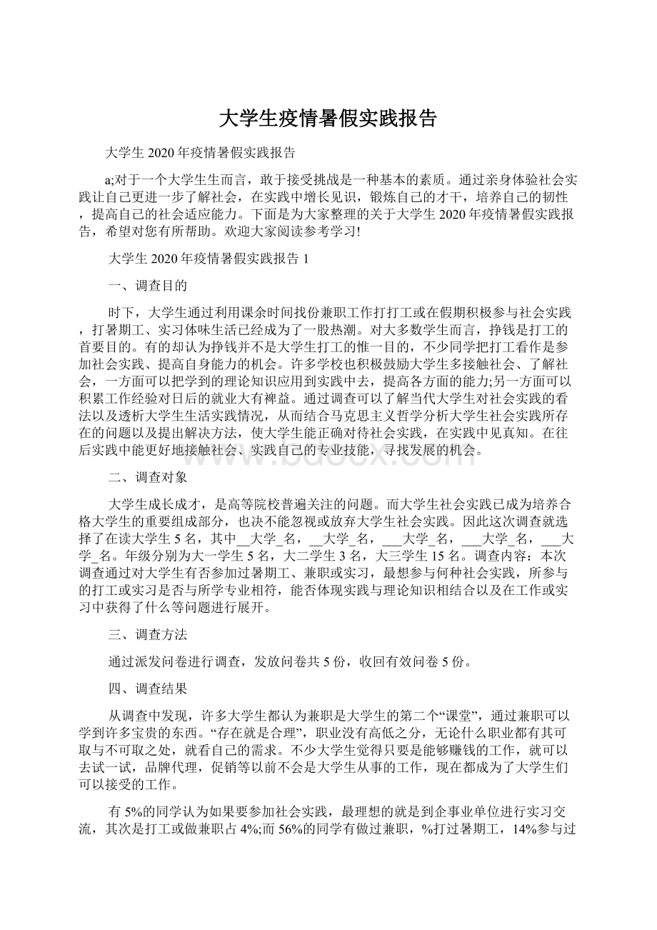 大学生疫情暑假实践报告.docx