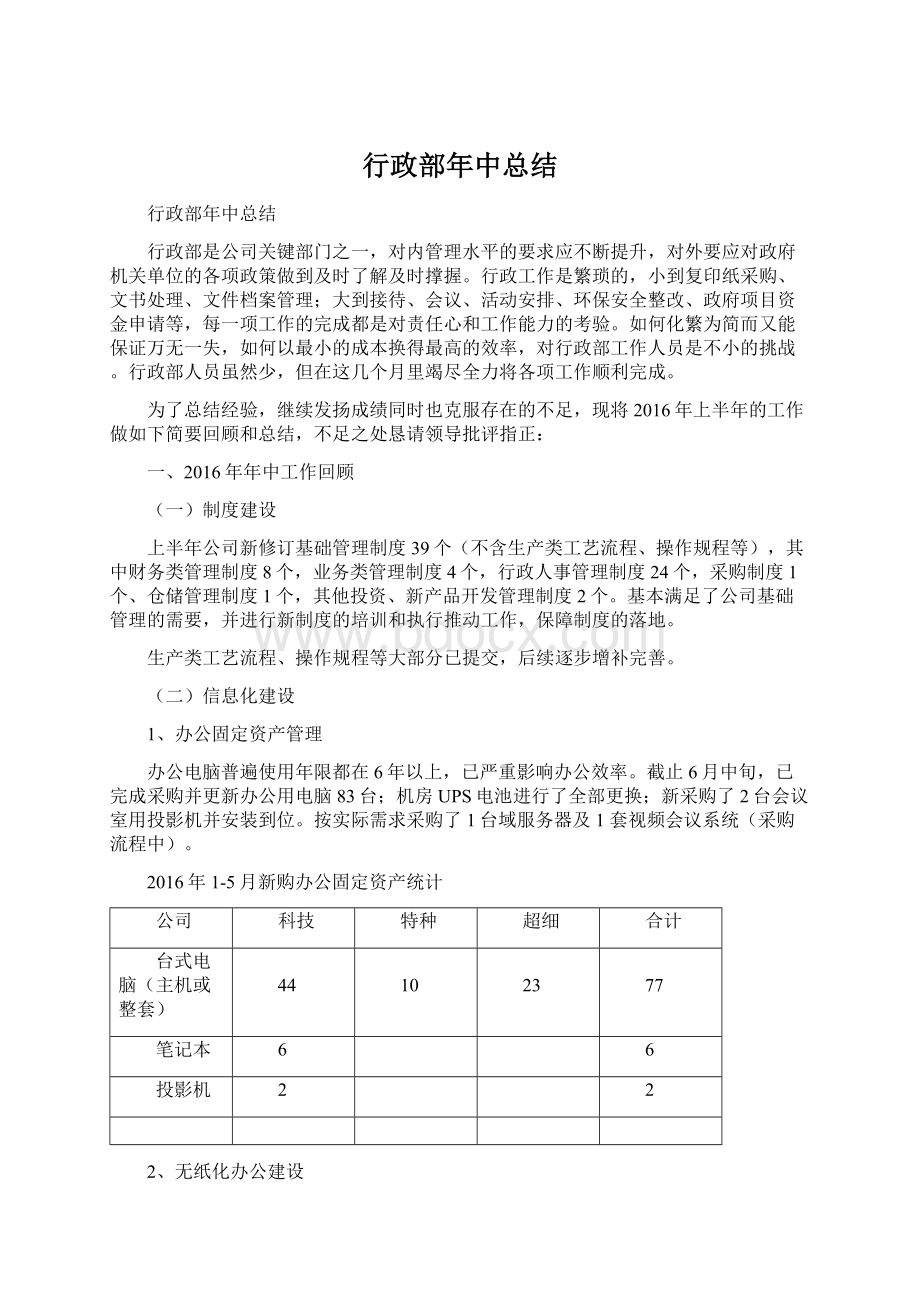 行政部年中总结Word格式文档下载.docx