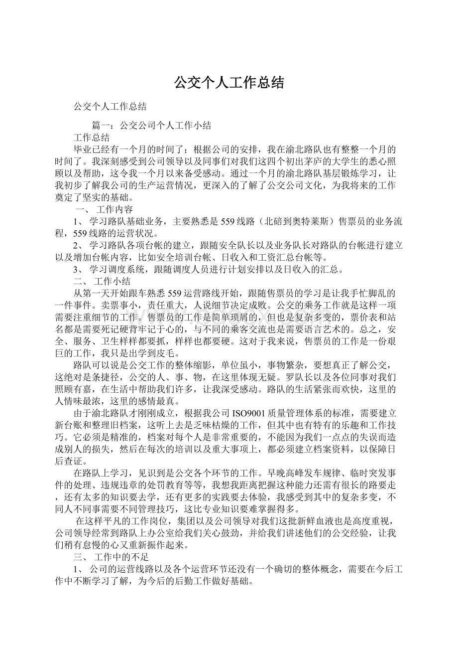 公交个人工作总结文档格式.docx