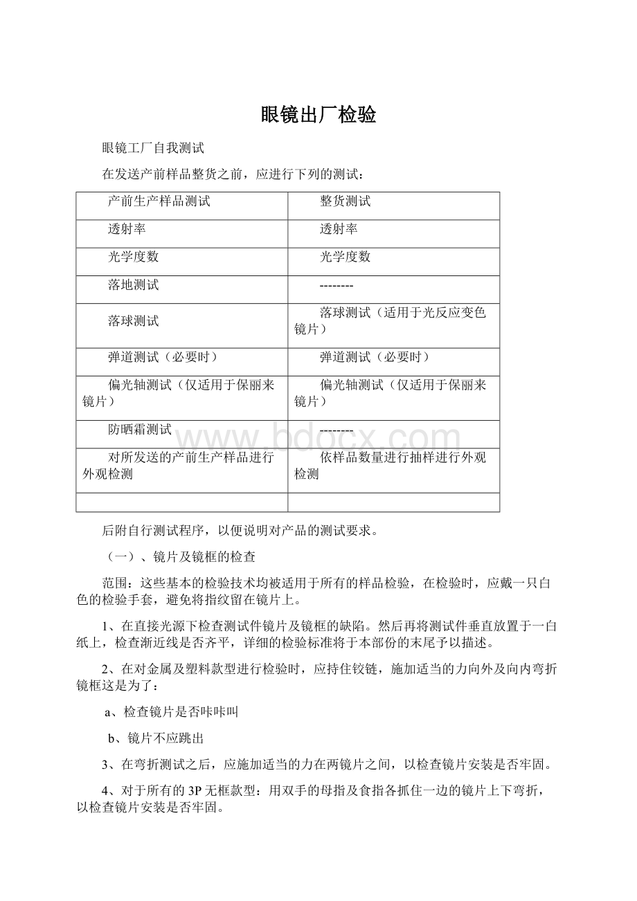 眼镜出厂检验Word文件下载.docx