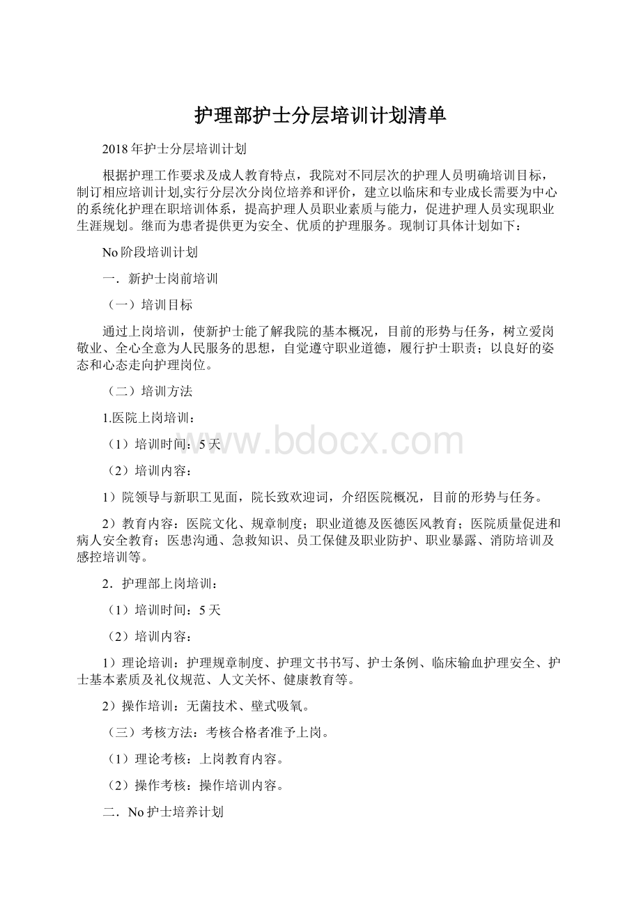 护理部护士分层培训计划清单Word文档下载推荐.docx