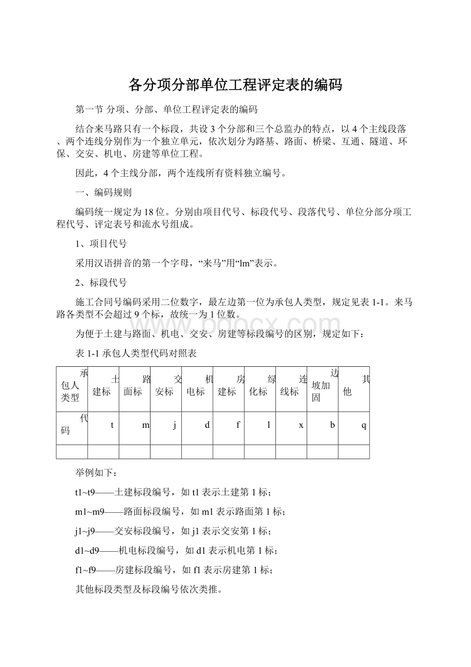 各分项分部单位工程评定表的编码Word文档下载推荐.docx