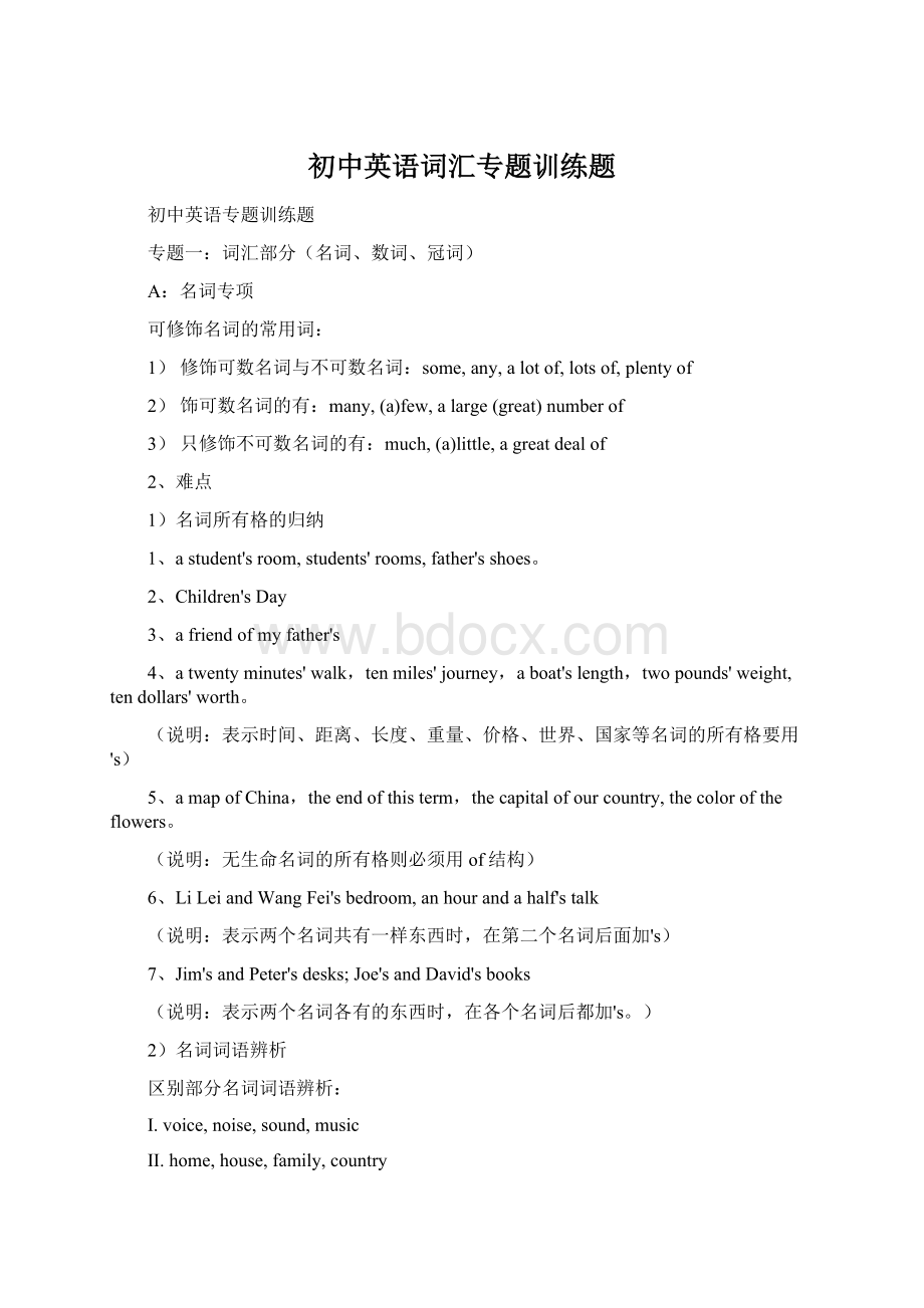 初中英语词汇专题训练题文档格式.docx_第1页