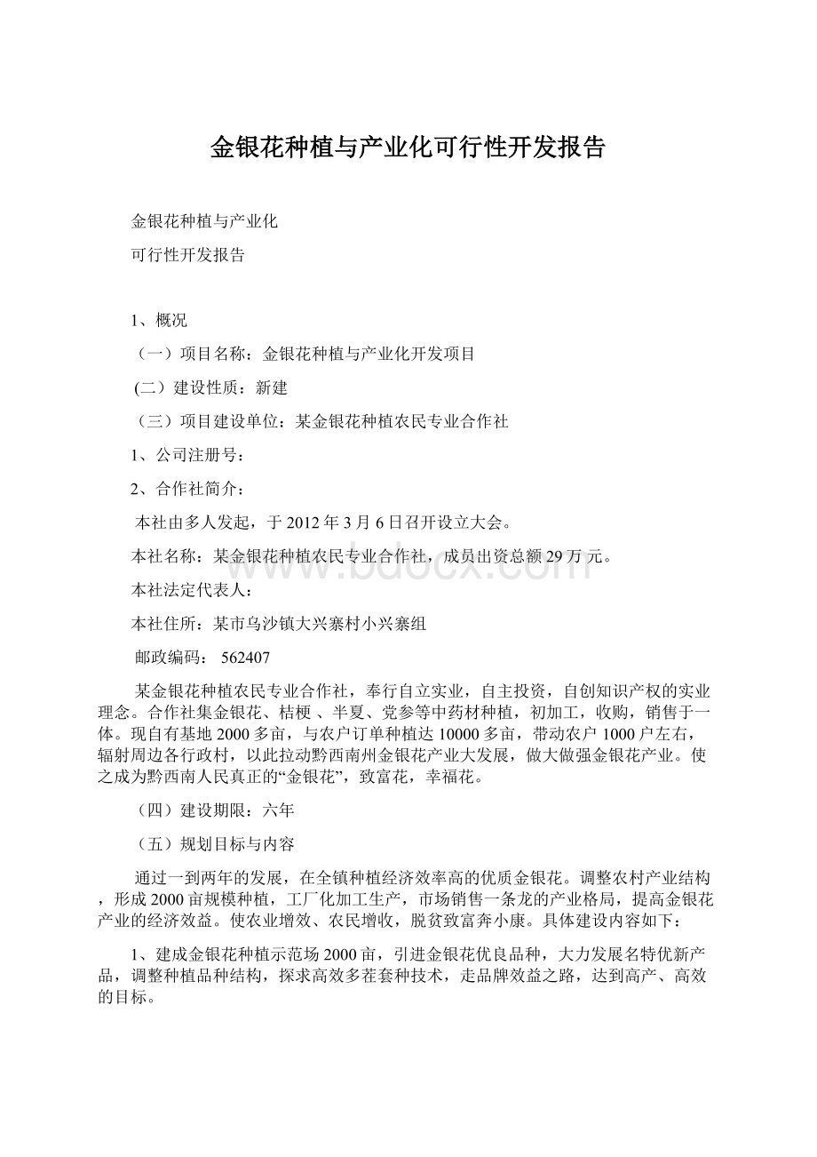 金银花种植与产业化可行性开发报告文档格式.docx_第1页