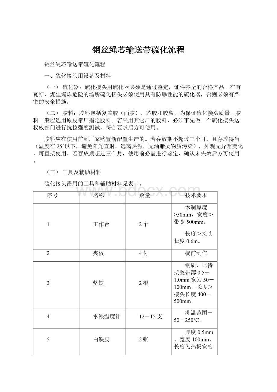 钢丝绳芯输送带硫化流程.docx