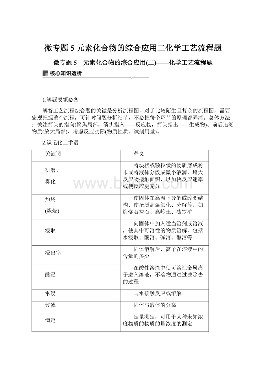 微专题5元素化合物的综合应用二化学工艺流程题文档格式.docx