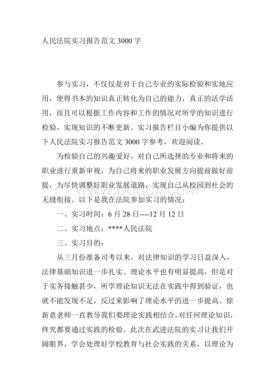 人民法院实习报告范文3000字Word下载.doc